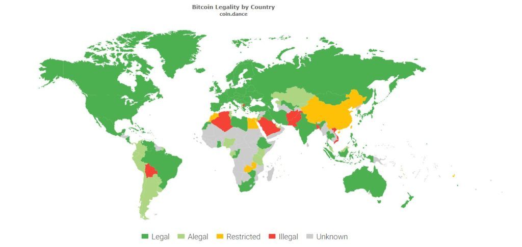 Карта легальности криптовалют по странам