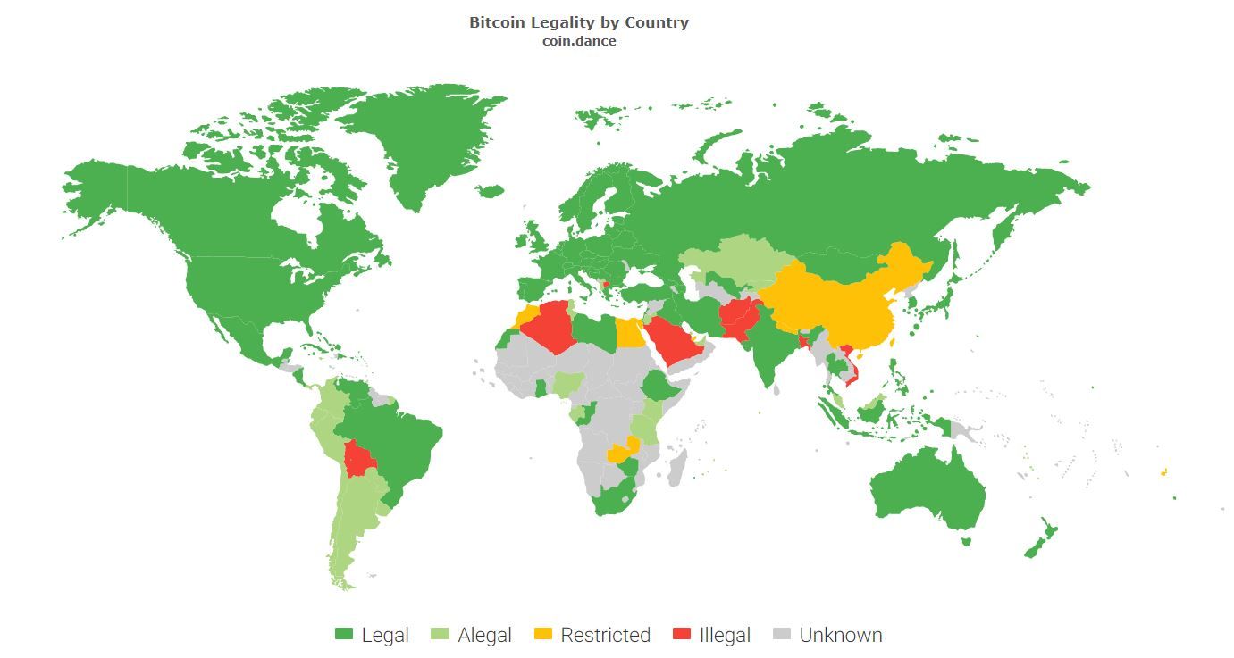 Легальность криптовалют в мире на карте