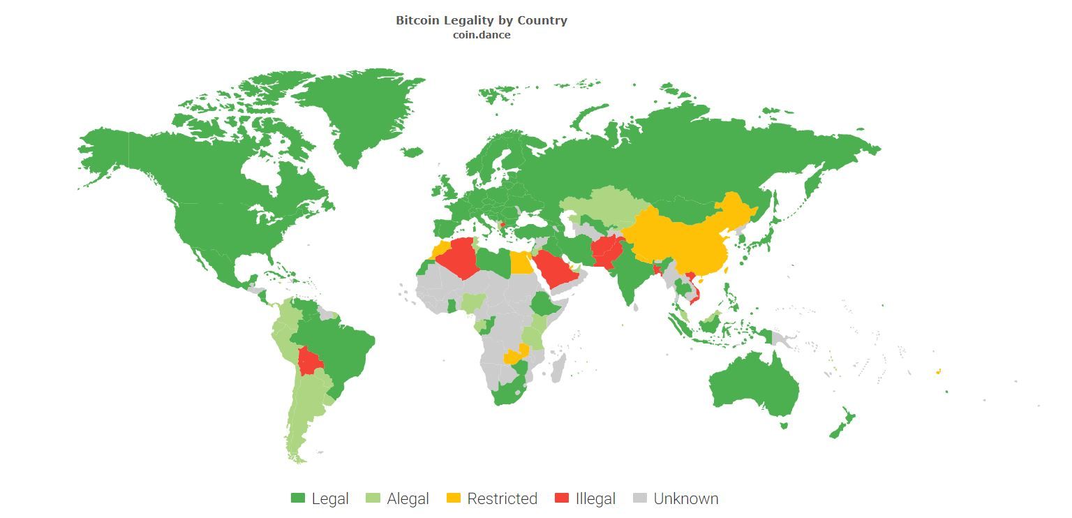 Карта легальности криптовалют