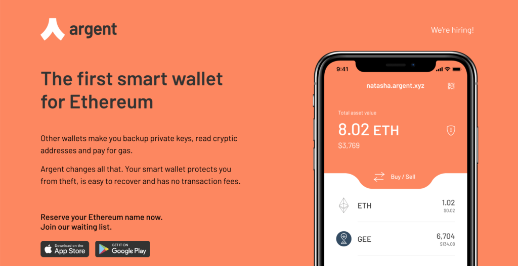 Интерфейс Argent Wallet