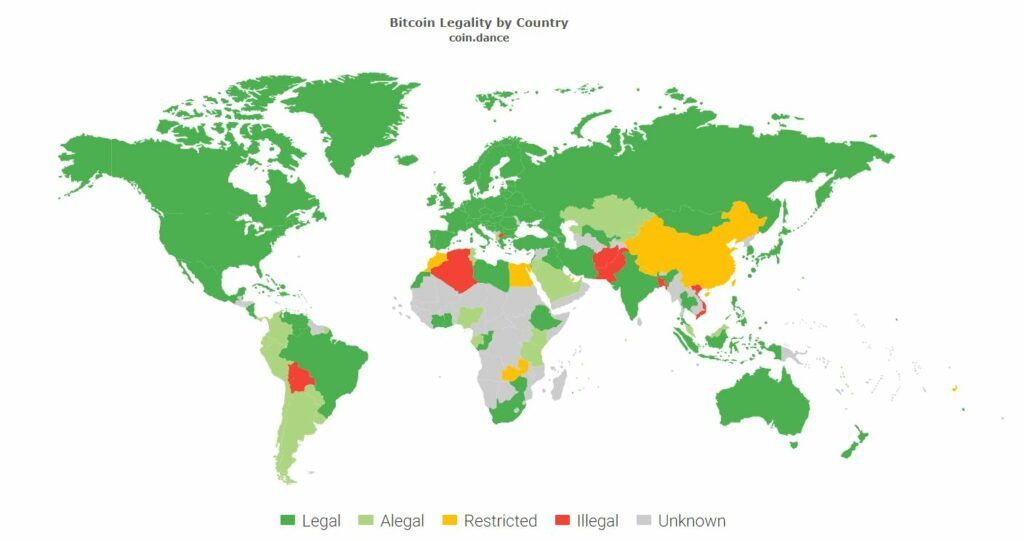 Карта легальности криптовалют