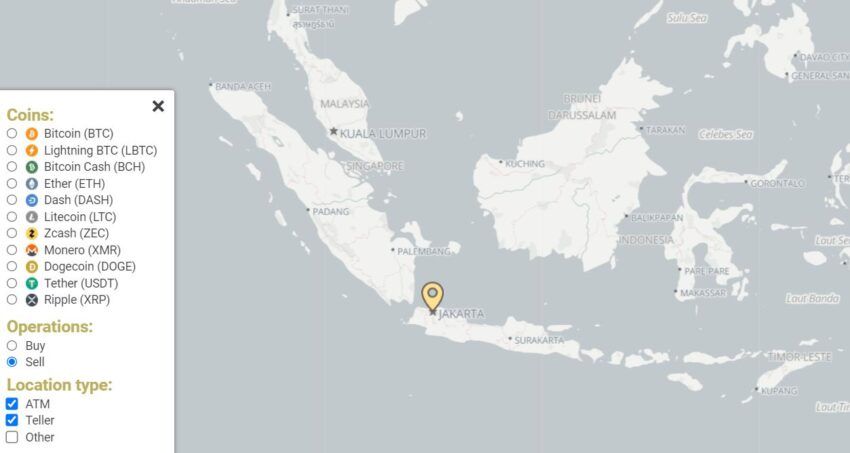 Карта криптобанкоматов Индонезии