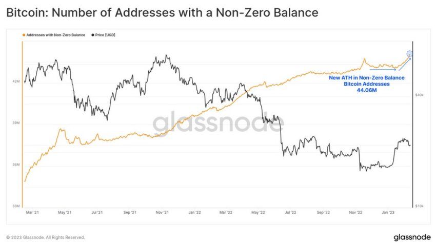 График количества биткоин-адресов с ненулевым балансом