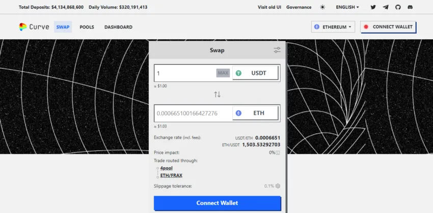 Скрин платформы Curve