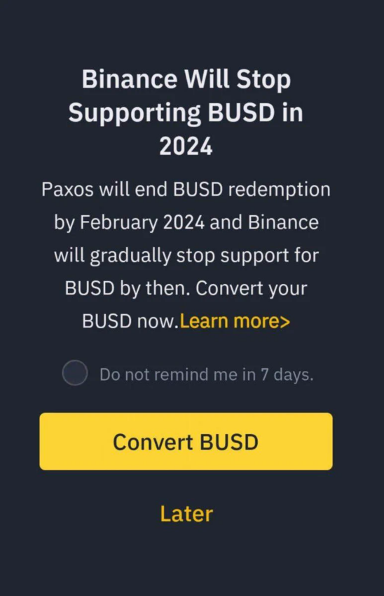 Binance cesa soporte para BUSD