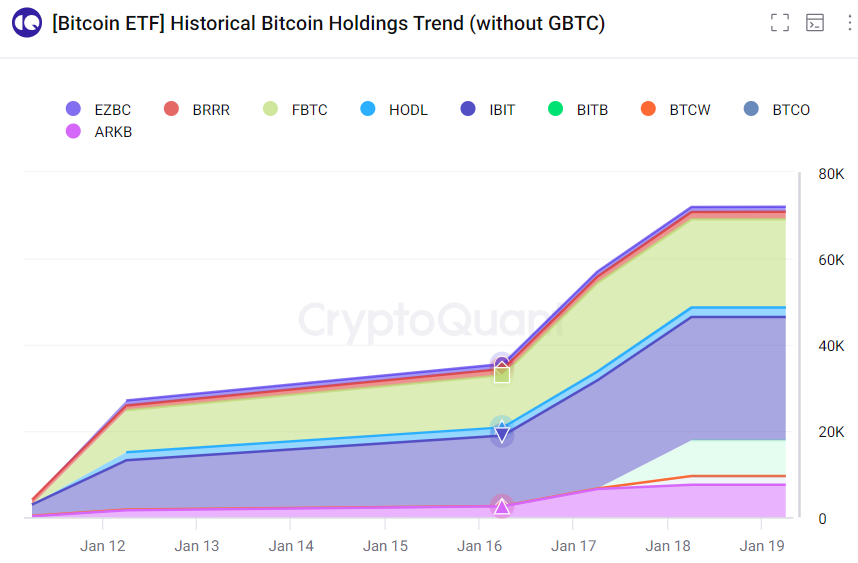 Tempo wzrostu bitcoinów w magazynach spotowych emitentów ETF Bitcoin