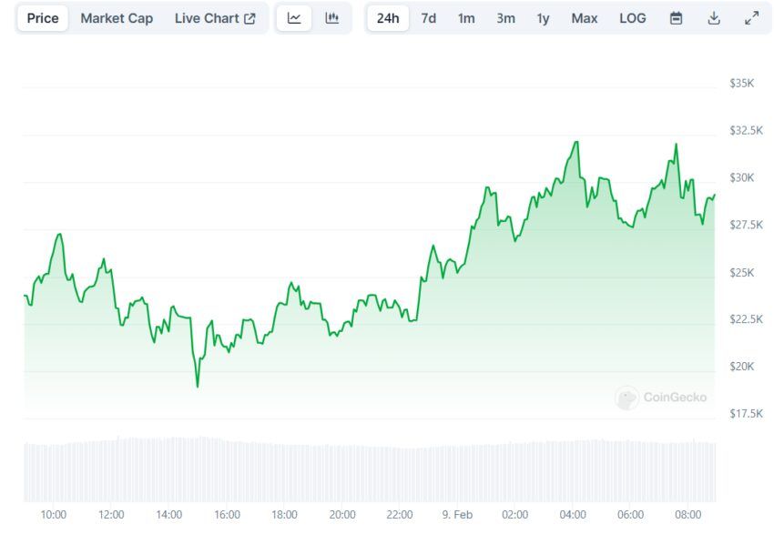 Grafik harga token ERC-404 Ethereum PANDORA selama 24 jam terakhir | Sumber: CoinGecko