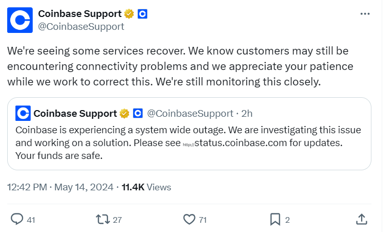 сообщение Coinbase