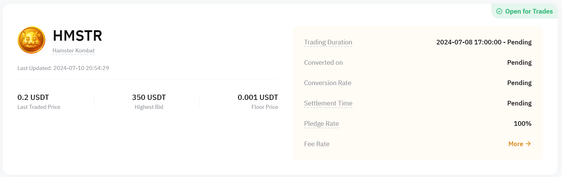 HMSTR на предварительной торговой платформе Bybit.